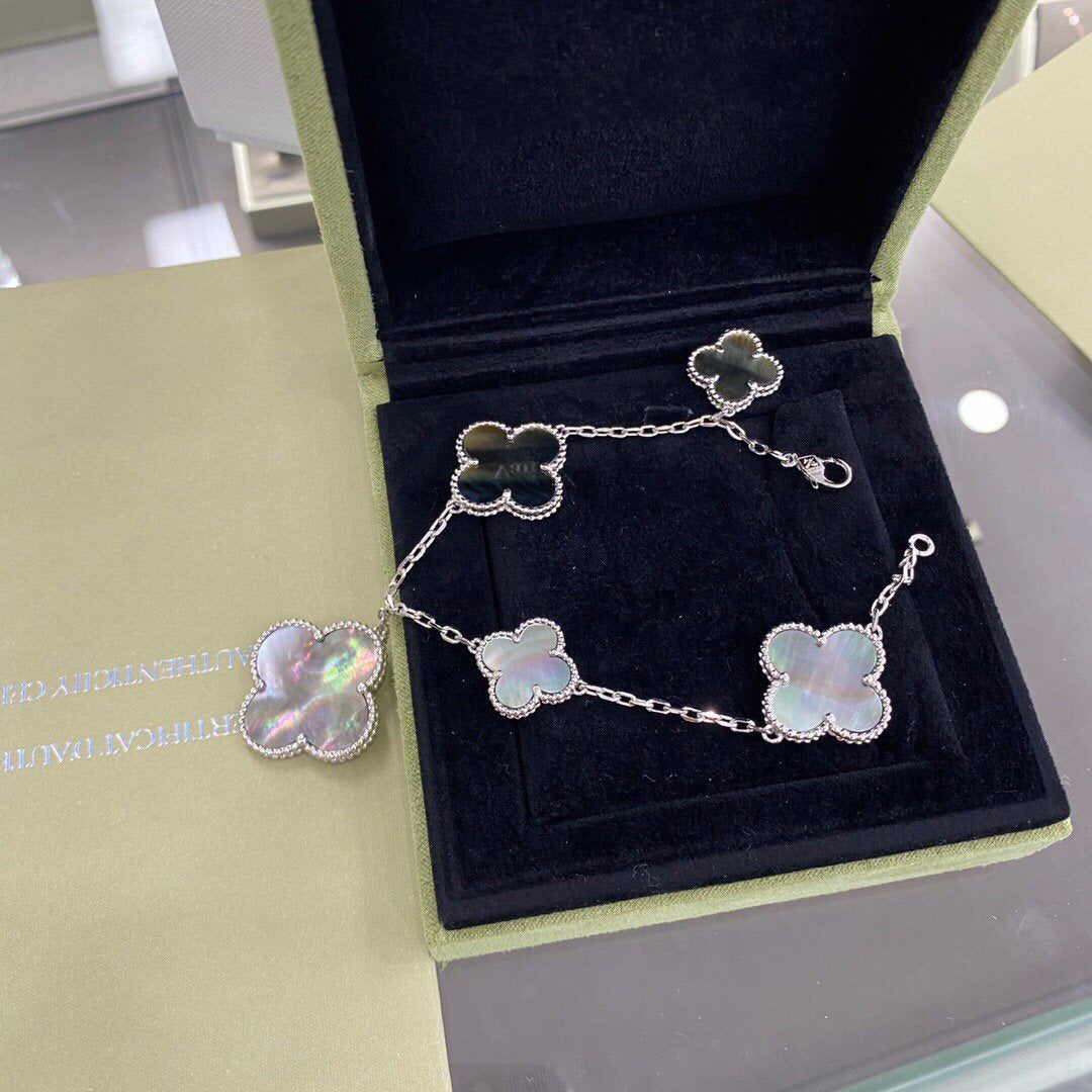 VCA CLOVER 5 MOTIFS SIVLER DARK MOP BRACELET