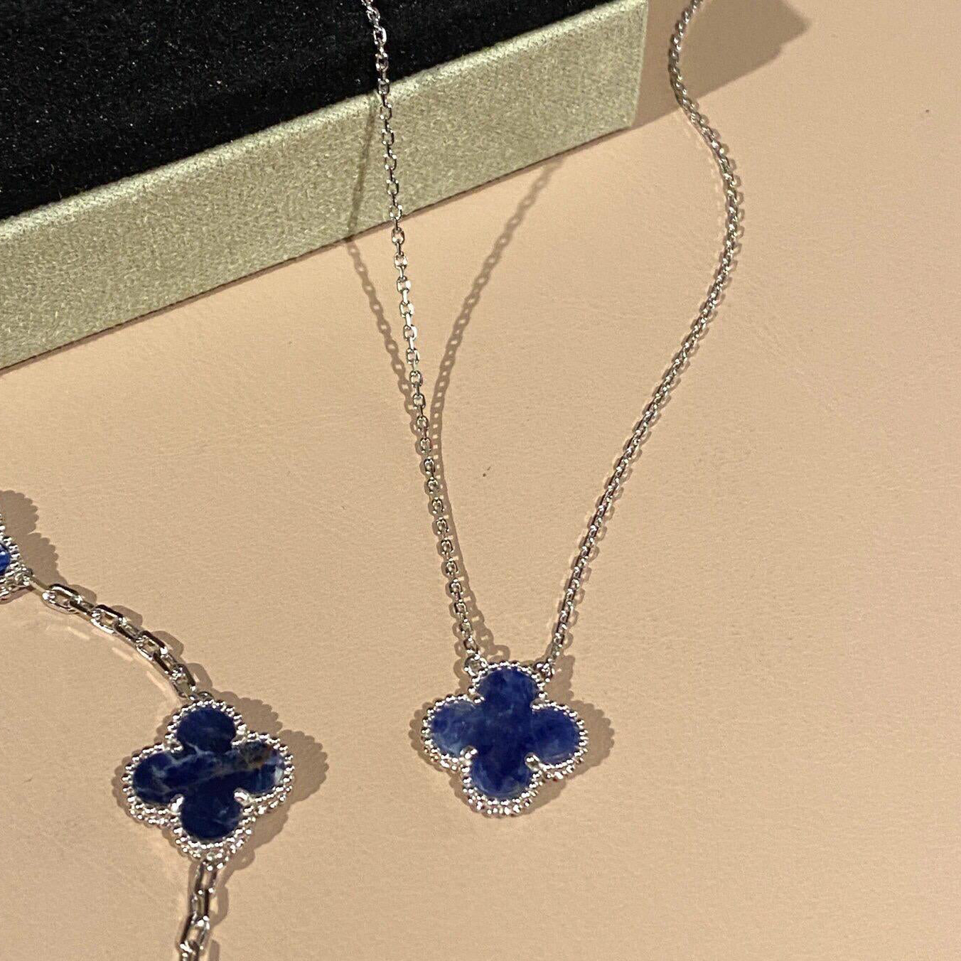 VCA CLOVER 15MM PIETERSITE NECKLACE SILVER